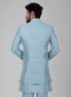 Art Silk Nehru Jacket Set In Sky Blue Color